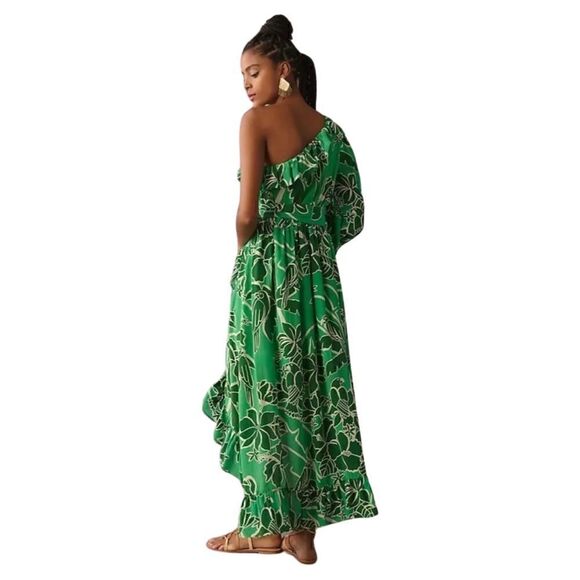 🌿Farm Rio x Anthropologie One-Shoulder Ruffle Faux Wrap Hi-Low Dress, XXS. NWT! - Picture 2 of 16